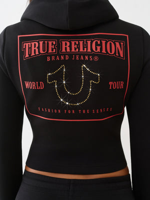True Religion Tr Shrunken Zip Up Hoodie Jet Black