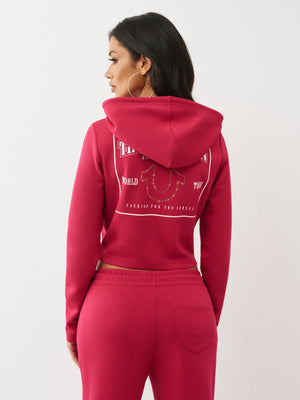 True Religion Tr Shrunken Zip Up Hoodie Cerise