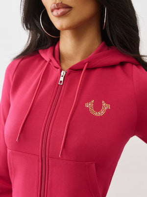 True Religion Tr Shrunken Zip Up Hoodie Cerise