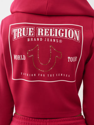 True Religion Tr Shrunken Zip Up Hoodie Cerise