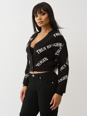 True Religion Tr Aop Cropped Cardigan Jet Black
