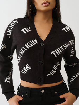 True Religion Tr Aop Cropped Cardigan Jet Black