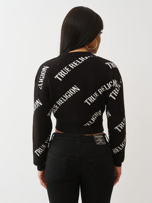 True Religion Tr Aop Cropped Cardigan Jet Black