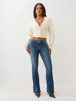 True Religion Tr Aop Cropped Cardigan Fog
