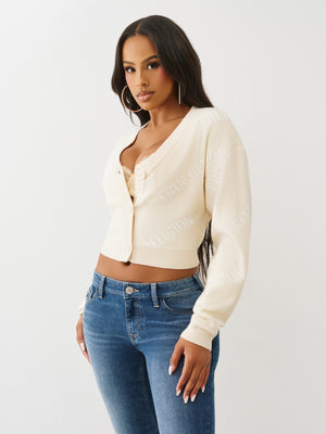 True Religion Tr Aop Cropped Cardigan Fog