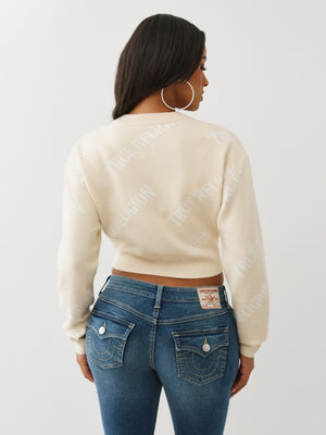 True Religion Tr Aop Cropped Cardigan Fog