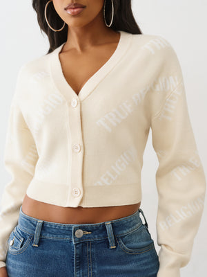 True Religion Tr Aop Cropped Cardigan Fog