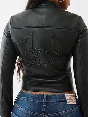 True Religion Jackets Cropped Biker Jet Black