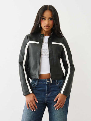 True Religion Jackets Cropped Biker Jet Black