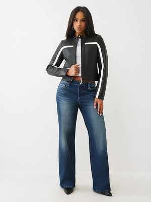 True Religion Jackets Cropped Biker Jet Black
