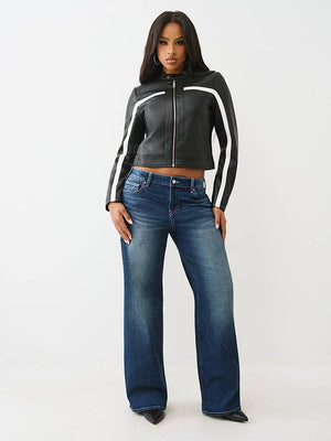 True Religion Jackets Cropped Biker Jet Black