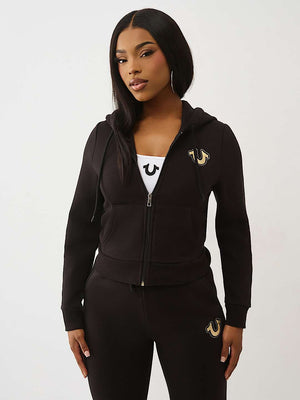 True Religion Jacket Wings Shrunken Zip Up Black