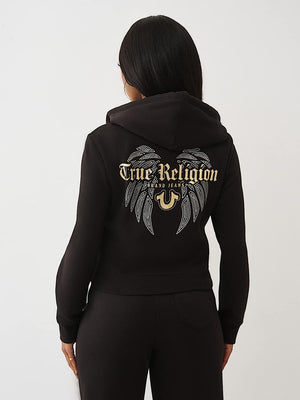 True Religion Jacket Wings Shrunken Zip Up Black