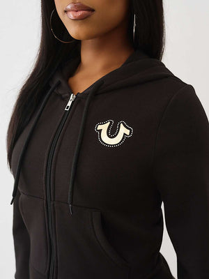 True Religion Jacket Wings Shrunken Zip Up Black