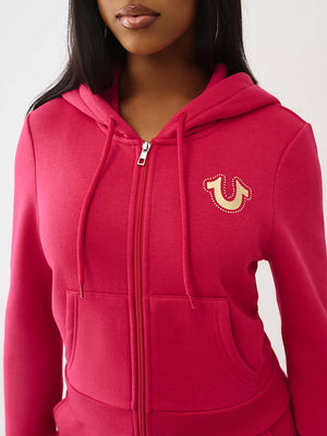 True Religion Jacket Wings Shrunken Zip Up Cerise