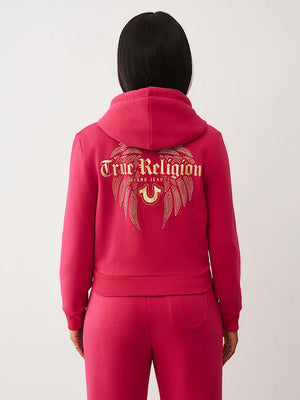 True Religion Jacket Wings Shrunken Zip Up Cerise