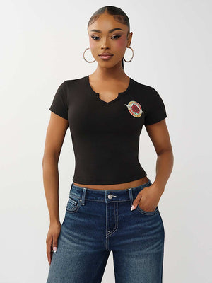 True Religion T-Shirt Tr Rose Notch Baby Jet Black
