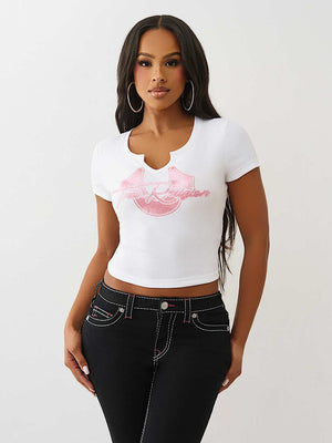 True Religion T-Shirt Hs Glitter Notch Baby Optic White