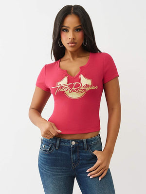 True Religion T-Shirt Hs Glitter Notch Baby Cerise