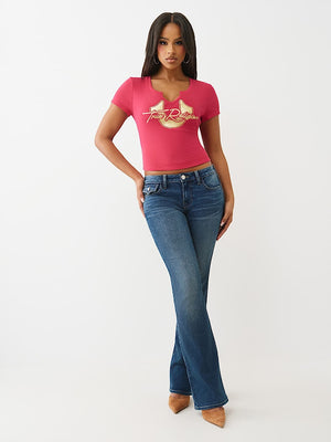 True Religion T-Shirt Hs Glitter Notch Baby Cerise
