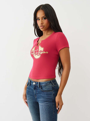 True Religion T-Shirt Hs Glitter Notch Baby Cerise