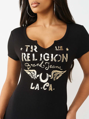True Religion Dress Tr Wing Notch Neck Jet Black