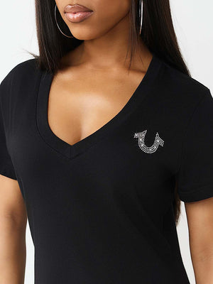 True Religion T-Shirt Iridescent Tr V Neck Jet Black
