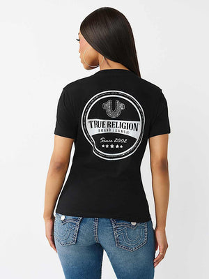 True Religion T-Shirt Iridescent Tr V Neck Jet Black