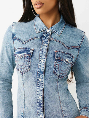 TRUE RELIGION SHIRT WESTERN DENIM LIGHT ODYSSEY WASH