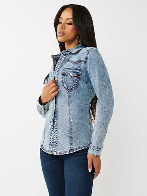 TRUE RELIGION SHIRT WESTERN DENIM LIGHT ODYSSEY WASH