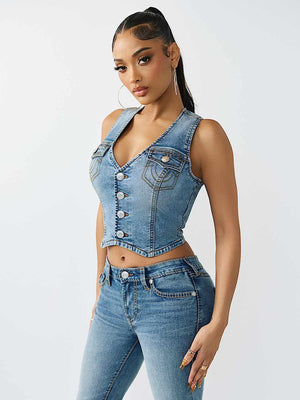 True Religion Vest Button Up Medium Horizon Wash