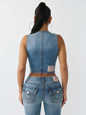 True Religion Vest Button Up Medium Horizon Wash
