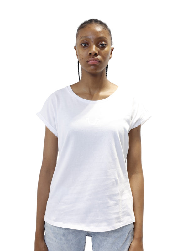 True Religion Embroidery Cuff T-Shirt Ladies Optic White