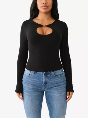 True Religion Horseshoe T-Shirt Charm Cutout Black-True Religion