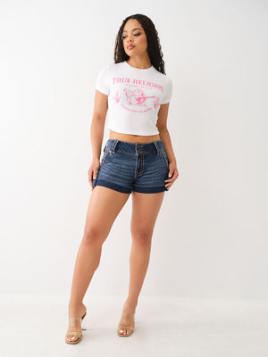 True Religion Sammy Shorts Mid Rise Big T Medium Wash-True Religion