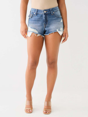 True Religion Shorts Mid Rise Booty Anaspos Destroy White-True Religion