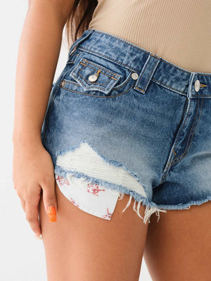 True Religion Shorts Mid Rise Booty Anaspos Destroy White-True Religion