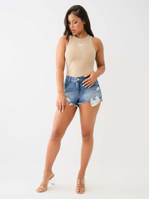 True Religion Shorts Mid Rise Booty Anaspos Destroy White-True Religion