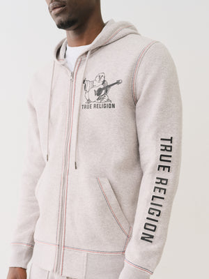 True Religion Embossed Triple Zip Hoodie Heather Grey-True Religion