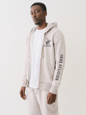 True Religion Embossed Triple Zip Hoodie Heather Grey-True Religion