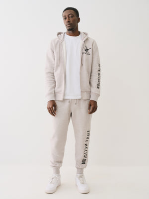 True Religion Embossed Triple Zip Hoodie Heather Grey-True Religion