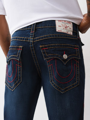 True Religion Jeans Ricky Big T Flap Straight Dark Mahogany Wood Wash