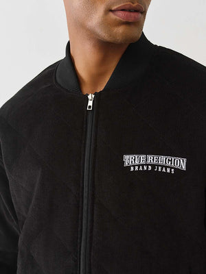 TRUE RELIGION JACKET QUILTED CORD BOMBER JET BLACK