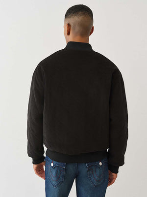 TRUE RELIGION JACKET QUILTED CORD BOMBER JET BLACK