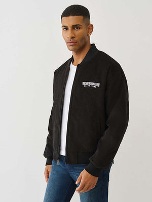TRUE RELIGION JACKET QUILTED CORD BOMBER JET BLACK