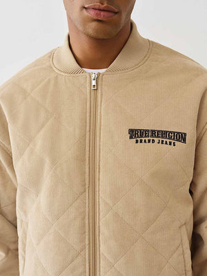 TRUE RELIGION JACKET QUILTED CORD BOMBER TRAVERTINE