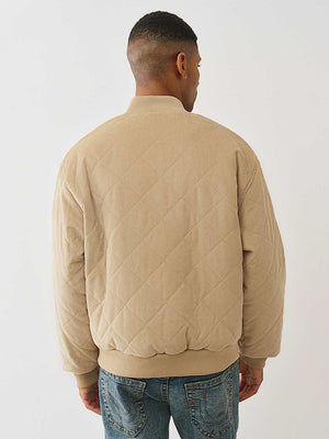 TRUE RELIGION JACKET QUILTED CORD BOMBER TRAVERTINE