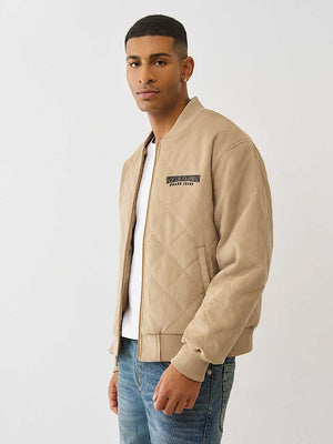 TRUE RELIGION JACKET QUILTED CORD BOMBER TRAVERTINE