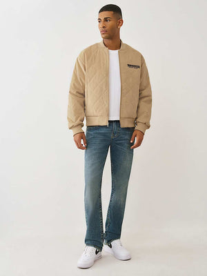 TRUE RELIGION JACKET QUILTED CORD BOMBER TRAVERTINE