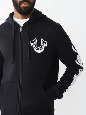 True Religion Hoodie Diagonal Zip Jet Black